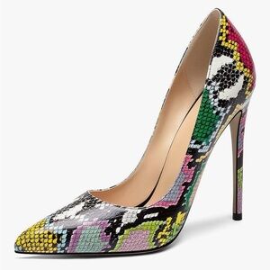 Multicolor Snake-Print Pointed Toe Stiletto Pump - size 8.5